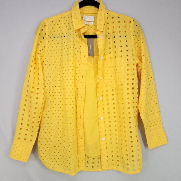 J.Crew Button Up Shirt And Tank Eyelet Womens Size 00 Yellow Cotton Boho Beach - Picture 1 of 16